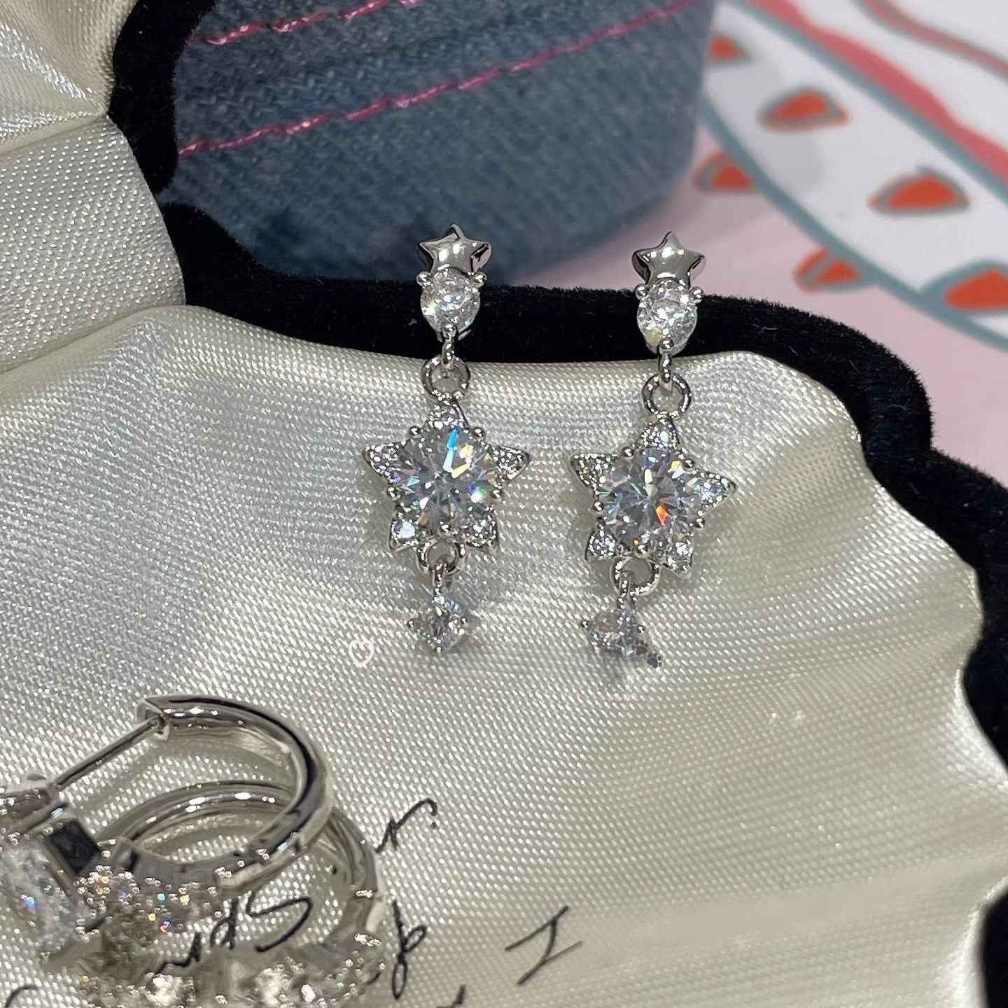 Bling Star Zircon Titanium Steel Studs, Exquisite Star Ear Cuffs & Dangle Earrings