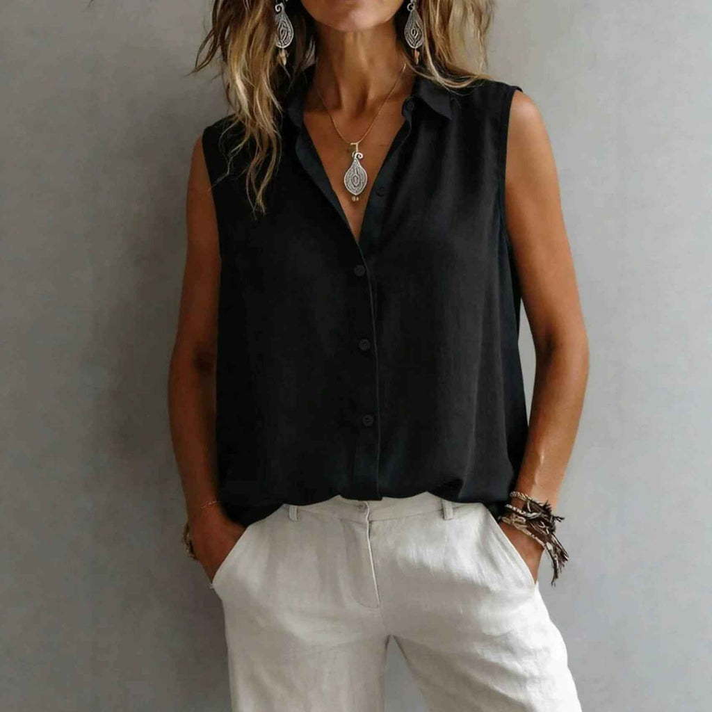 Lapel Sleeveless Patchwork Casual Shirt