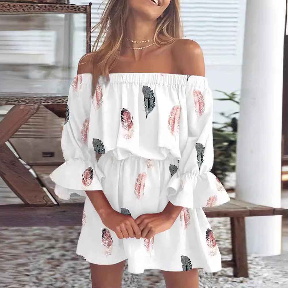 Printed A-Line Midi Dress – Cropped Sleeve Relaxed Fit