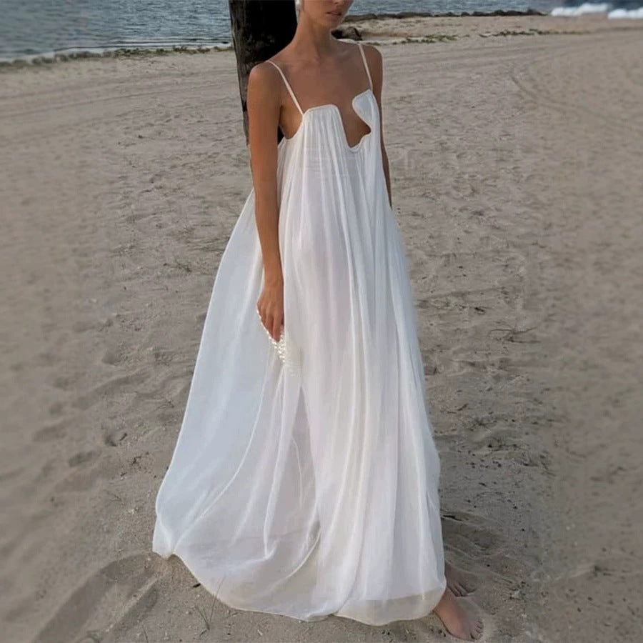 Chiffon Backless Strap Maxi Dress — Resort & Beach