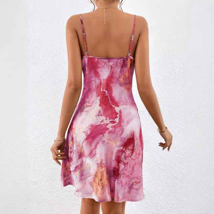 3D Embossed Print Waist-Tied Sleeveless Midi Strap Dress