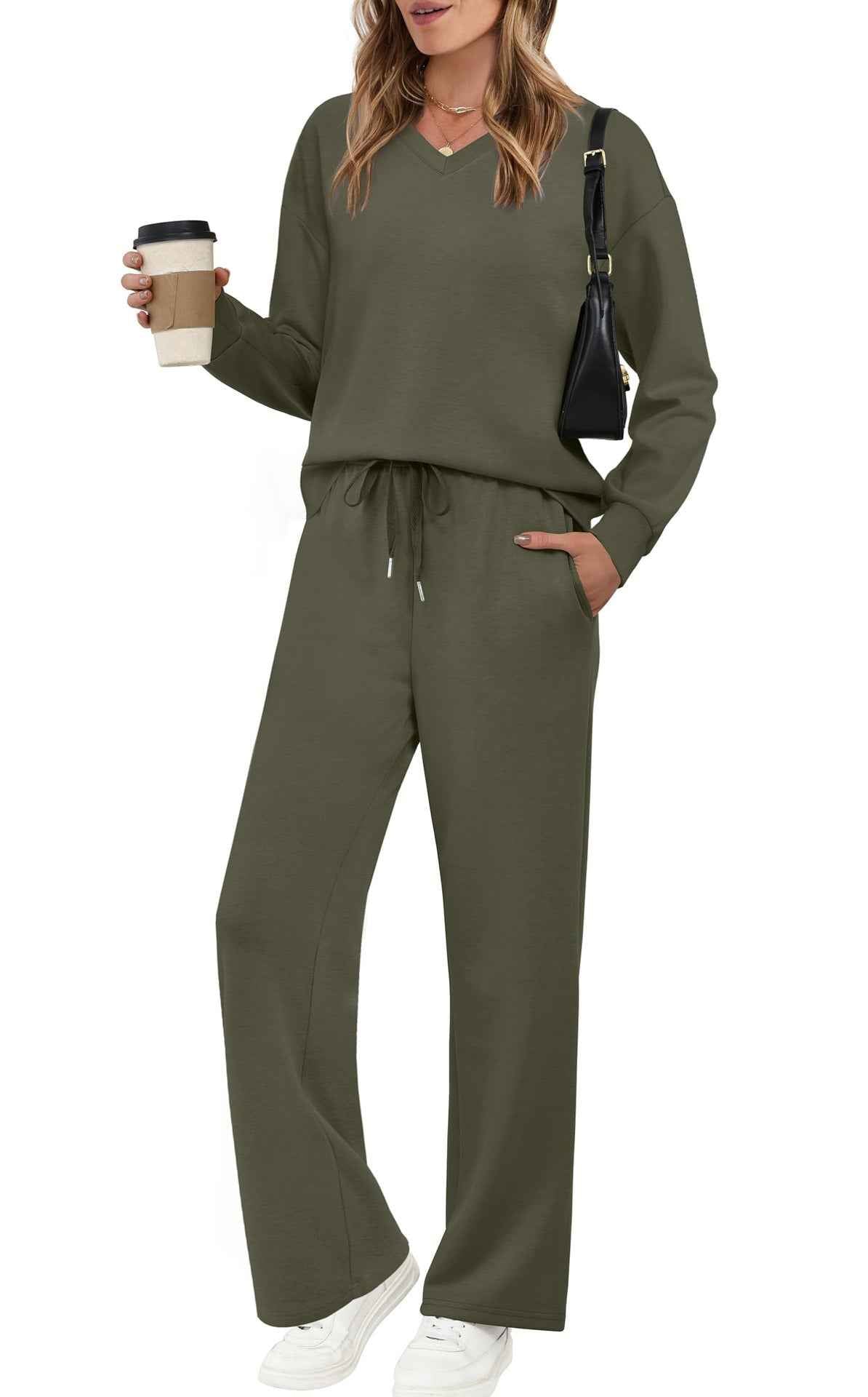 Women's Long-Sleeve Drawstring Casual Pants Set