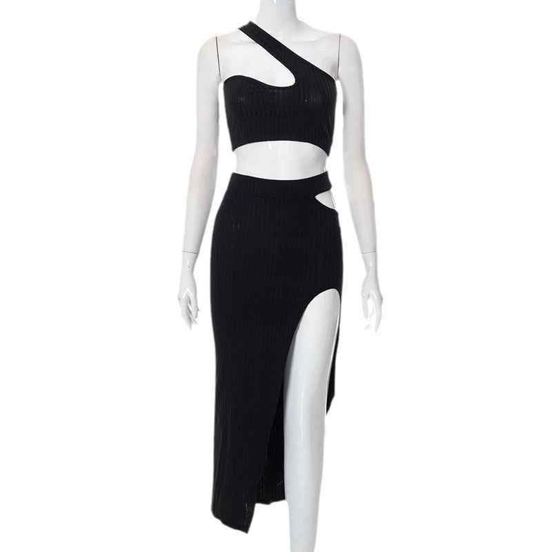 Women's Ribbed Sleeveless Top & Slit Midi Skirt Set