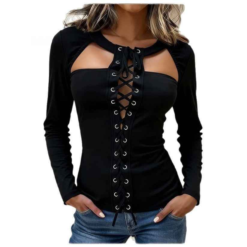 PU Leather Strap Hollow-Out Tube Top – Sexy Patchwork Design