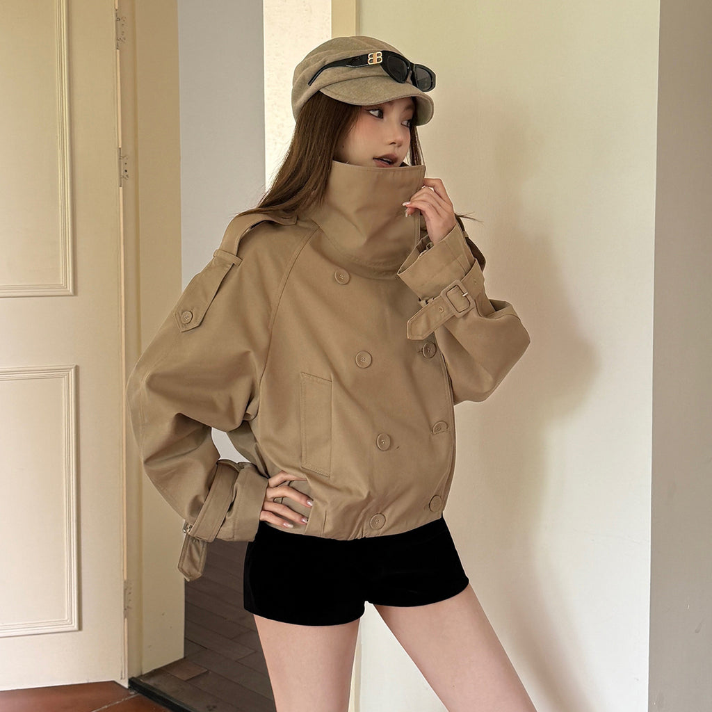 Double-Breasted Stand-Up Collar British-Style Trench Coat