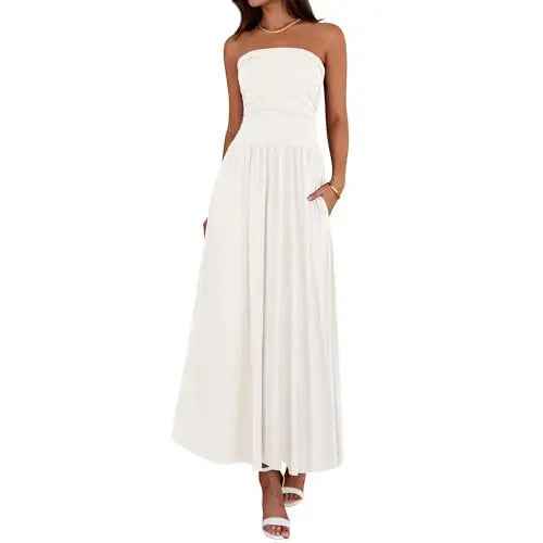 Strapless A-Line Maxi Dress – High Waist, Pleated, Open Back