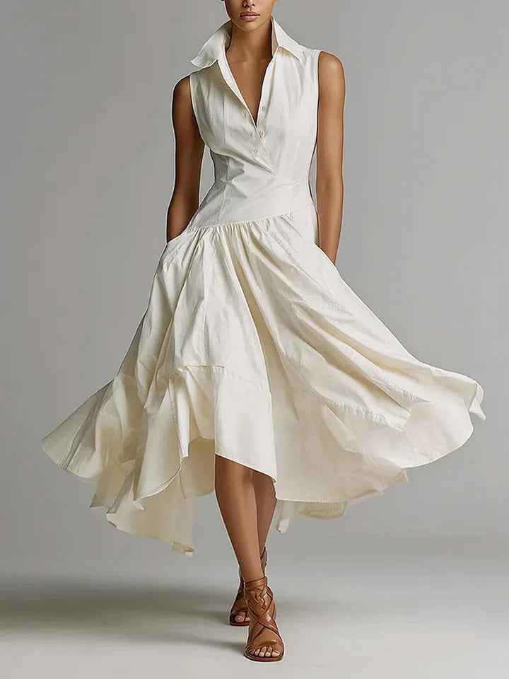 Sleeveless Collared Slim-Fit Goddess Maxi Dress
