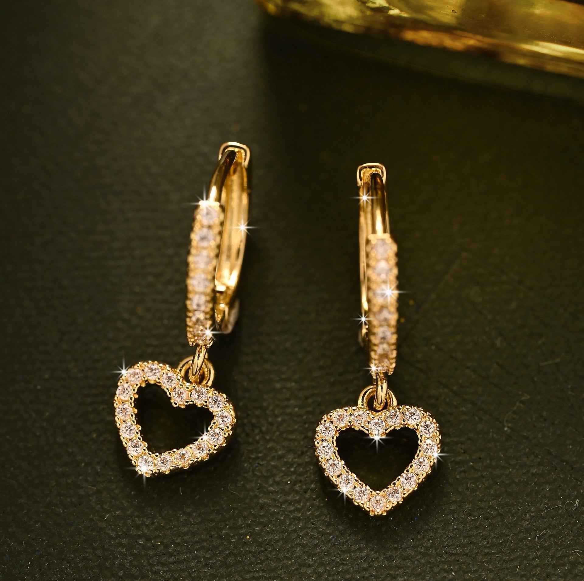 New Vintage Heart Pendant Hoop Earrings For Women 14K Gold Zircon Minimalist Sexy Jewelry