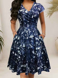 Floral Print V-Neck A-Line Midi Dress – Plus Size