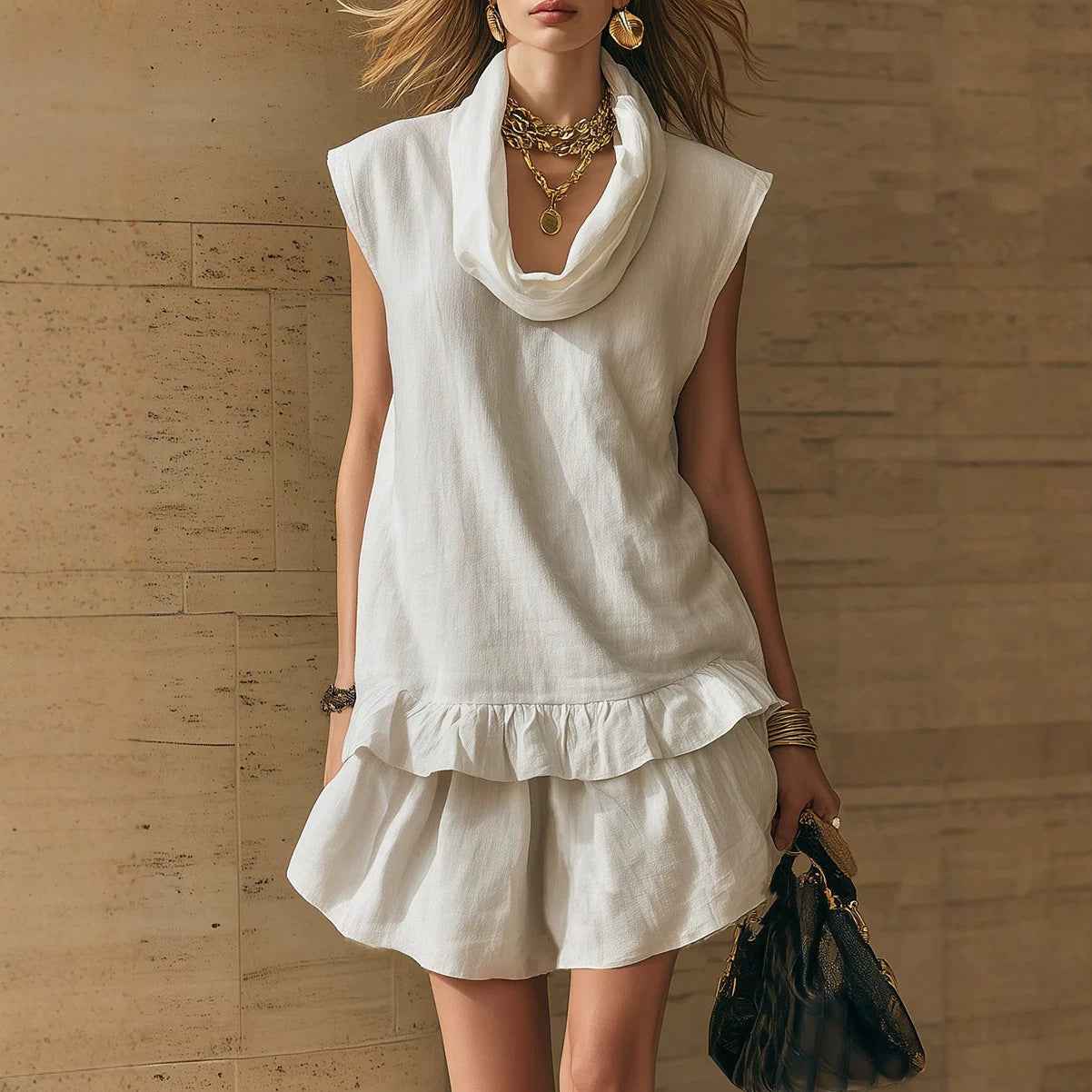 Sleeveless Ruffle-Trim Top & Mini Skirt Set — Casual Two-Piece