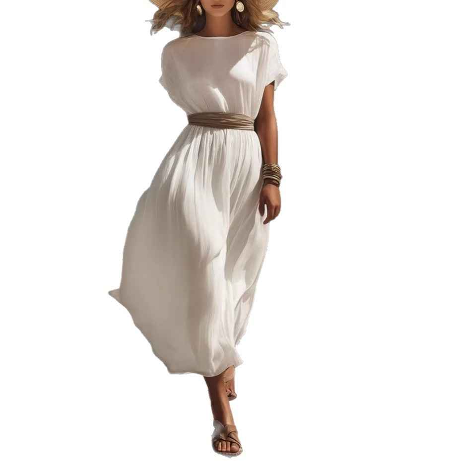 Asymmetric Short-Sleeve Dress for Women – Relaxed Fit