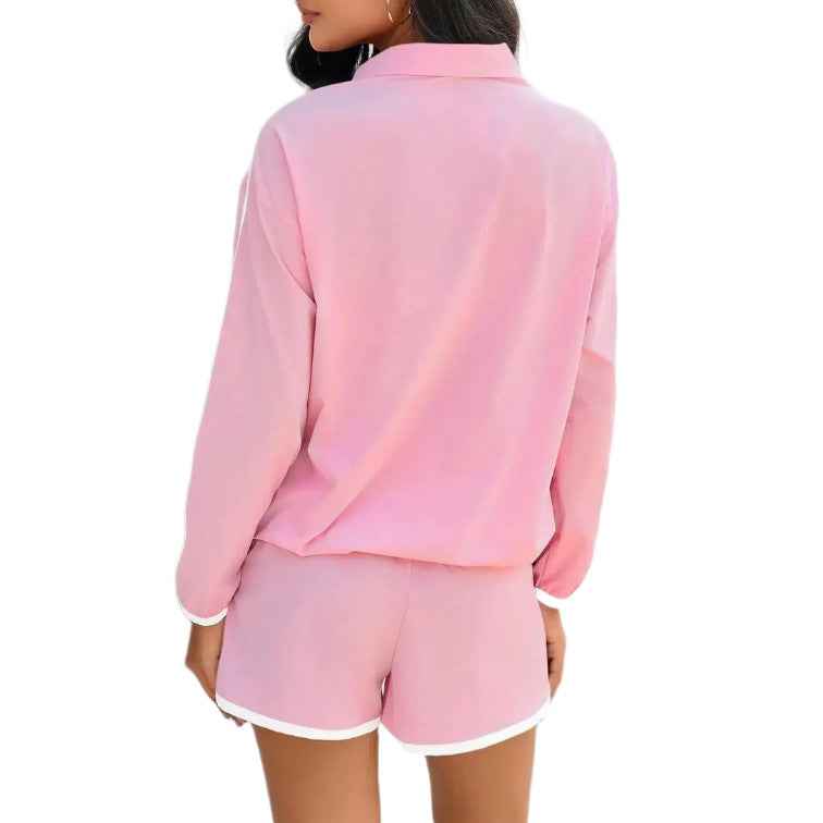 Women's Striped Long Sleeve Top & Drawstring Shorts Set