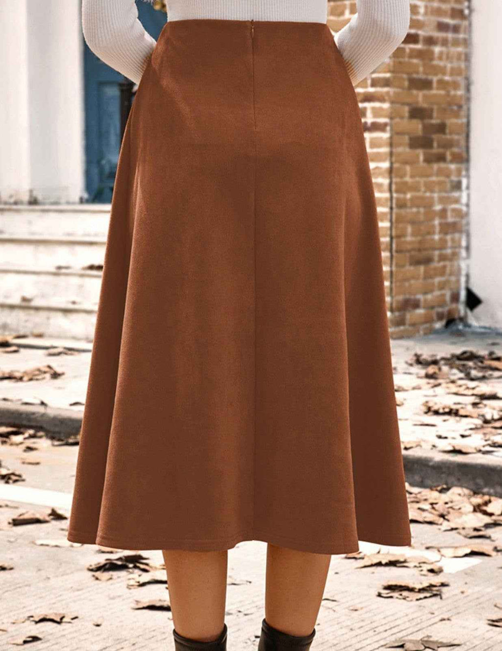 Women's High-Waisted Pleated Suede Pencil Skirt