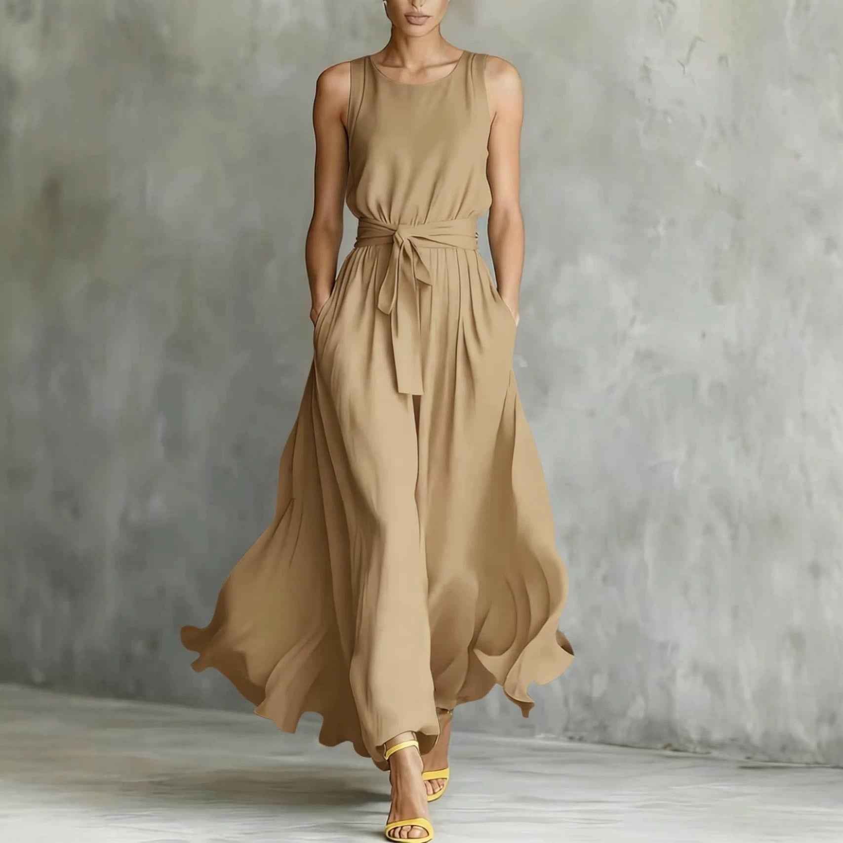 Waist-Cinching Lace-Up Sleeveless Dress
