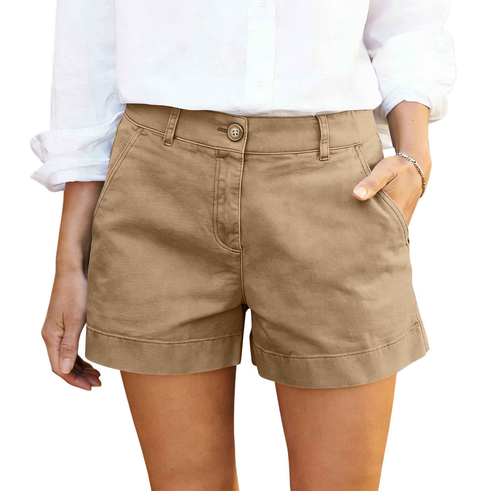 Women's Mid-High Waist Twill Cotton Hot Pants — Elegant Commuter Shorts
