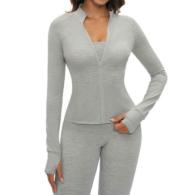 Brushed Long-sleeve Jacket With Zip Pockets Quick-drying And Form-fitting