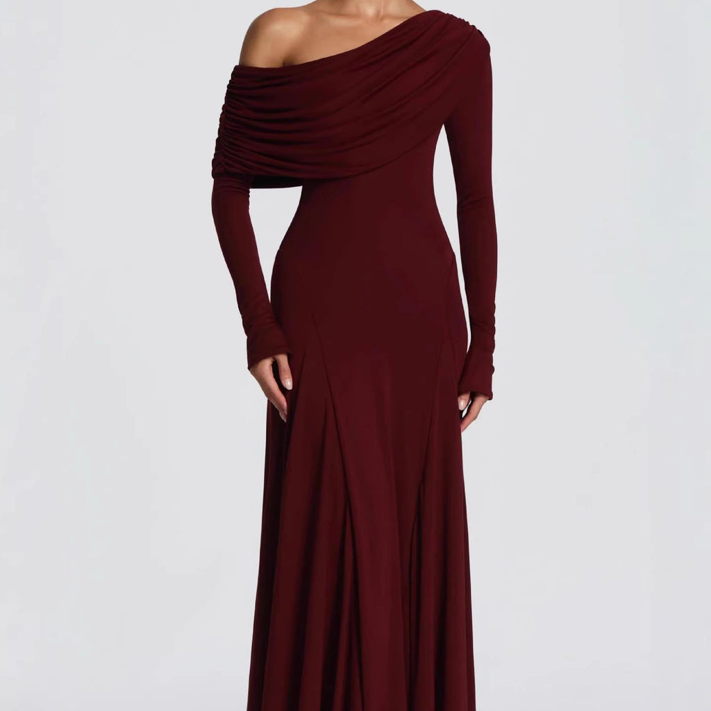 Off-Shoulder Flared Hem Slim-Fit Maxi Dress — Party & Events
