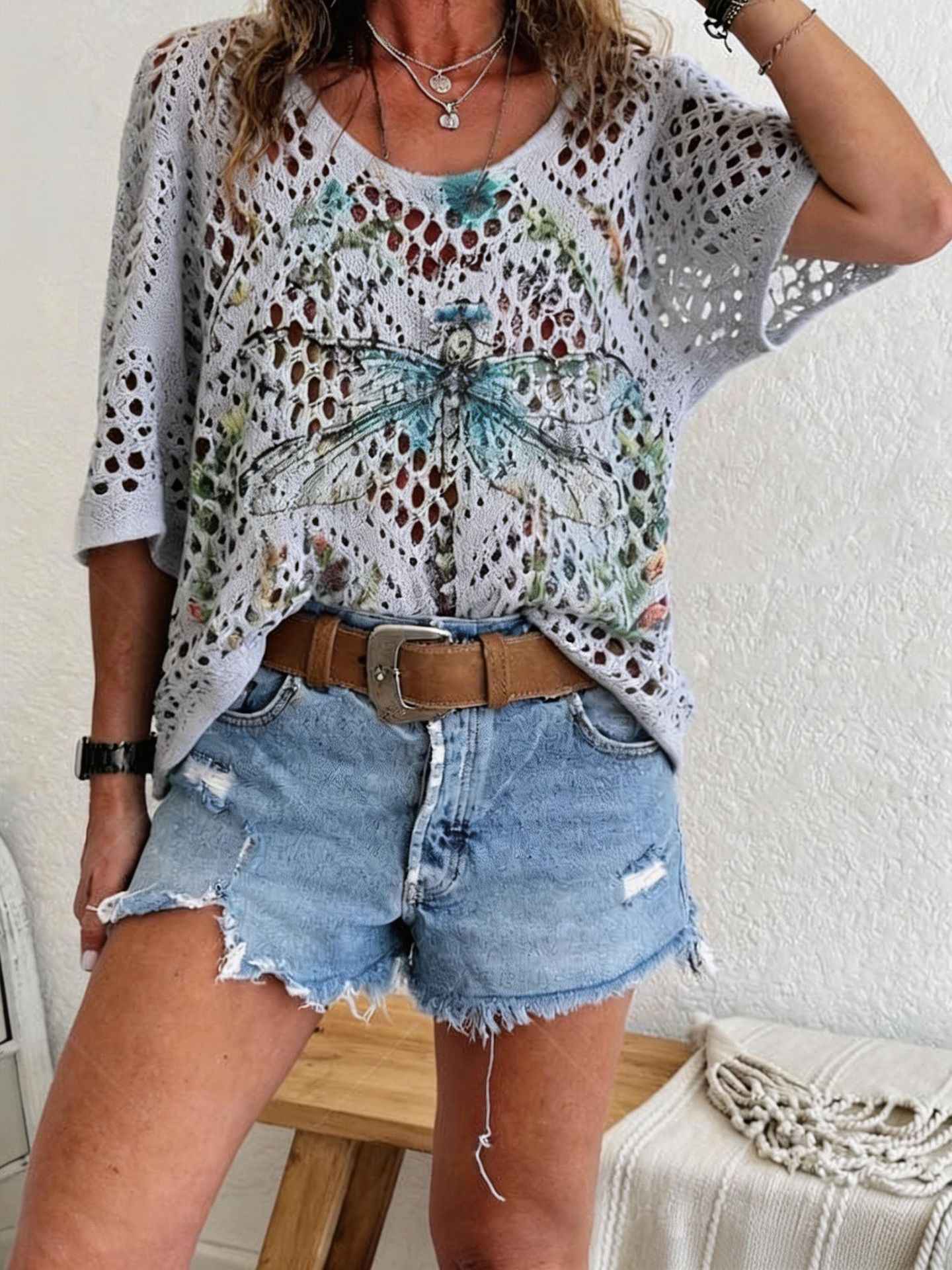 Women's 3D Knit Batwing Sweater – Hollowed-Out Elegant Design