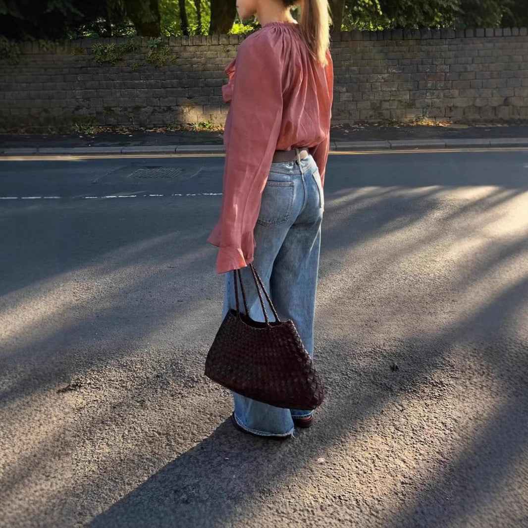 Ruffle-trimmed Lace-up Shirt Elegant Top