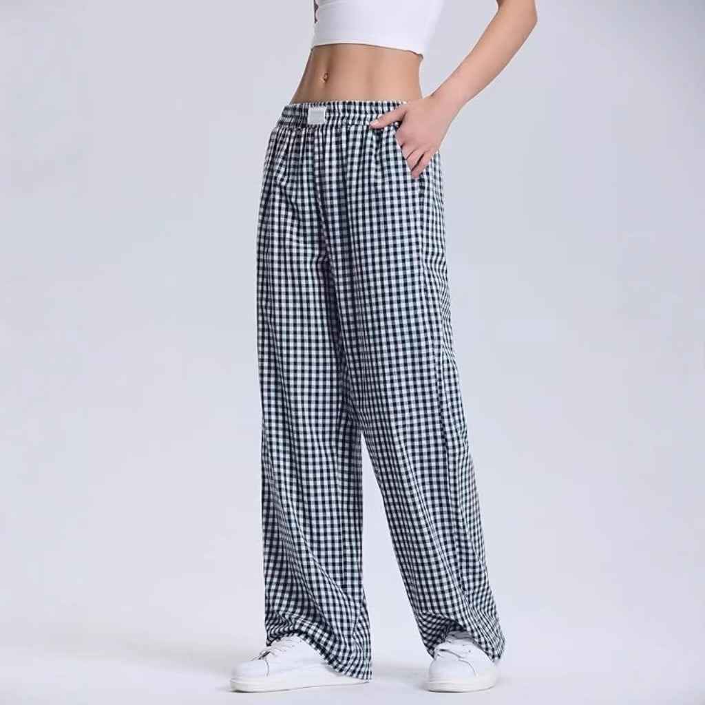 Women's Plaid Elastic-Waist Full-Length Lounge Trousers