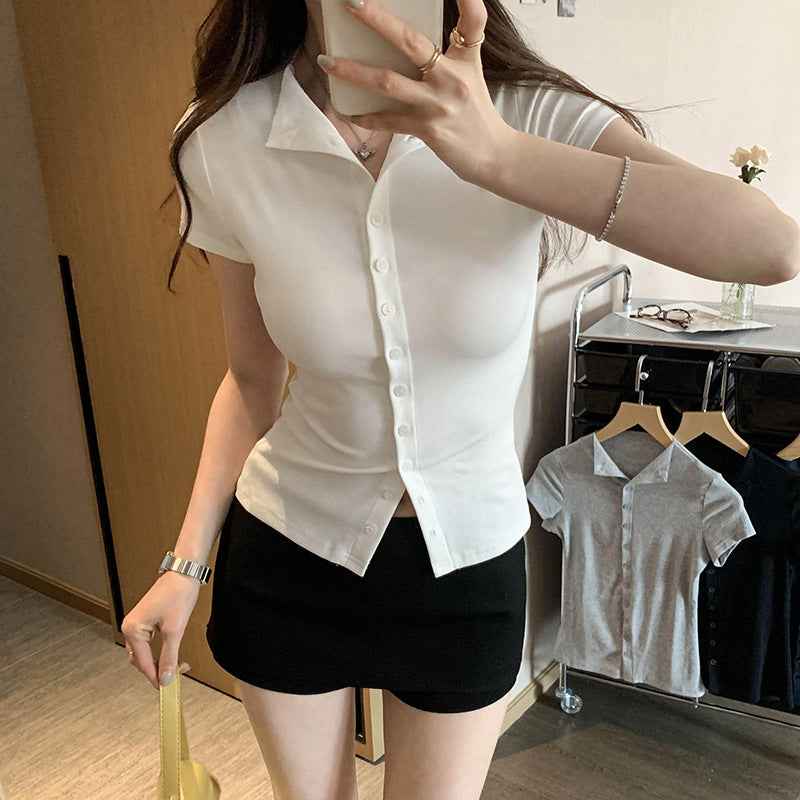Slim-Fit Single-Button Short-Sleeve Shirt