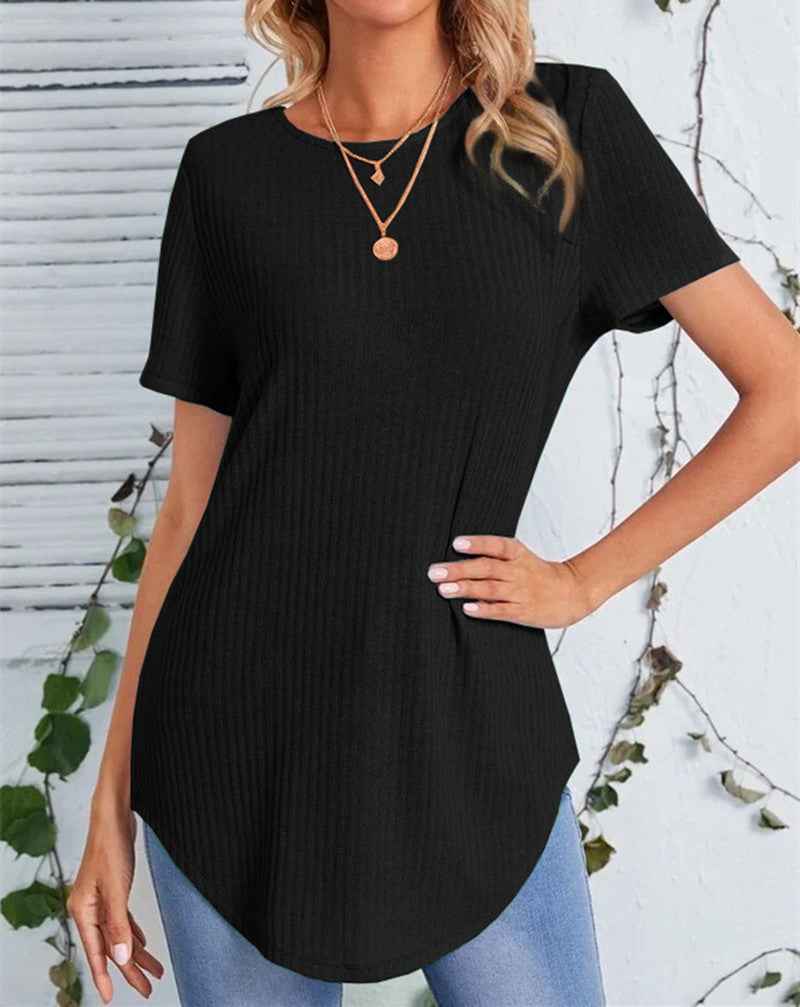 Women's Single-Button Back Loose Casual T-Shirt