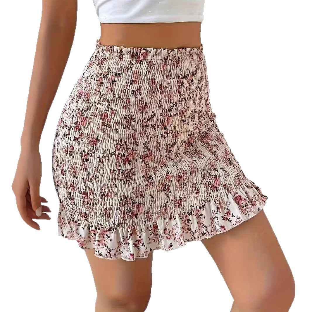 Women's Printed Ruched Bodycon Mini Skirt — Lotus Pink, S–XL