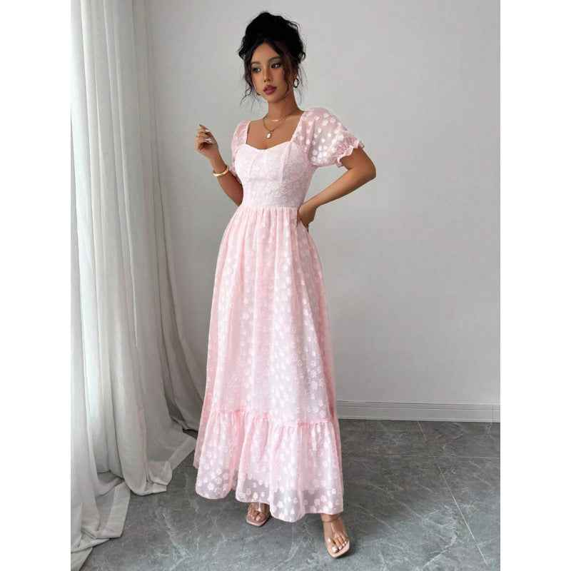 High-Waist Jacquard Flared Maxi Dress — 3 Colours
