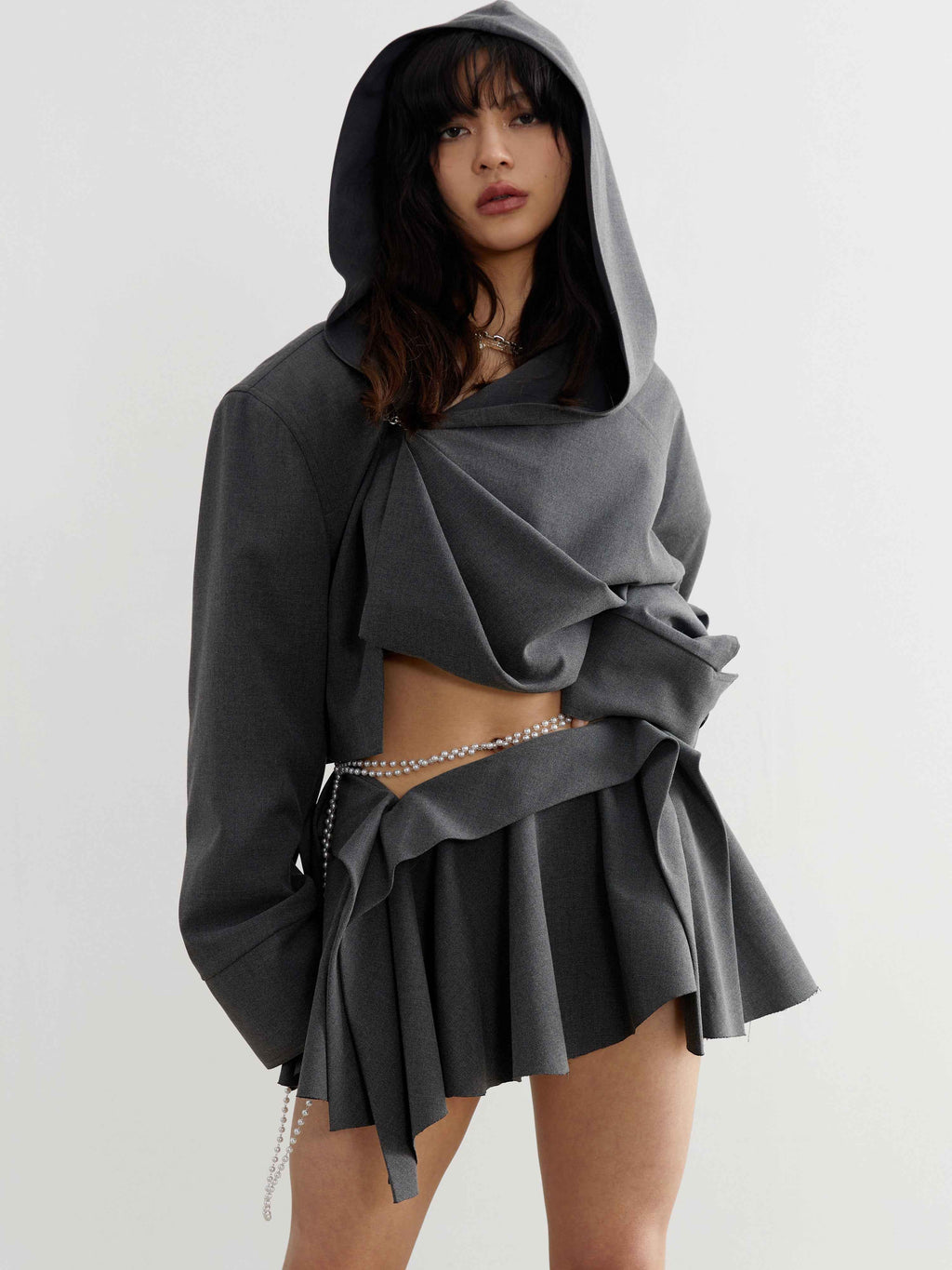 Women's Irregular Hem Midi Skirt – Dark Grey, Stretch Blend
