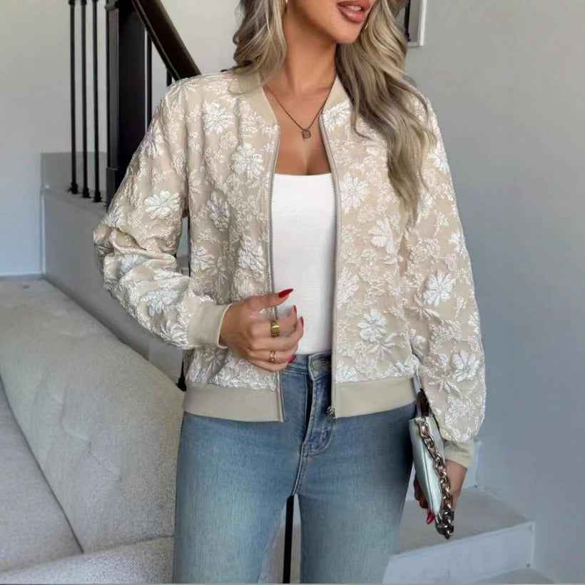 Women's Tweed Cropped Jacket, Elegant Baseball Coat