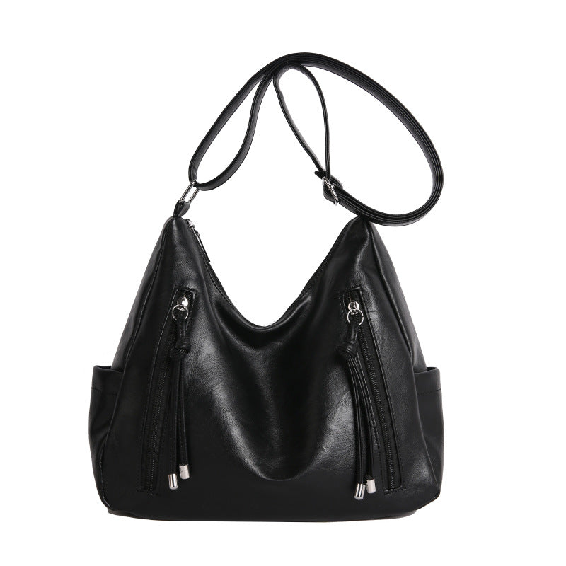 Large-Capacity PU Leather Shoulder Bag with Zipper Pocket