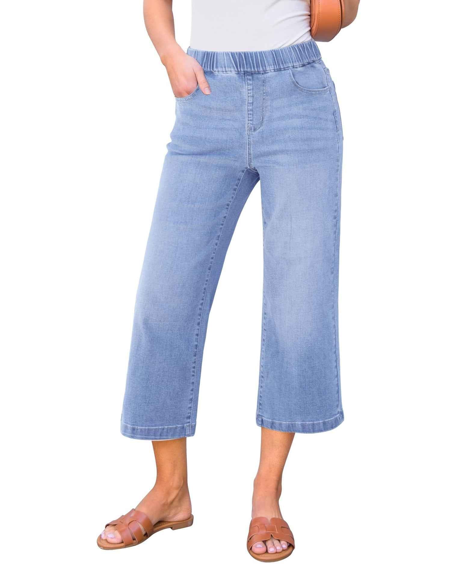 Women's High-Waist Straight-Leg Patchwork Cotton Denim Jeans
