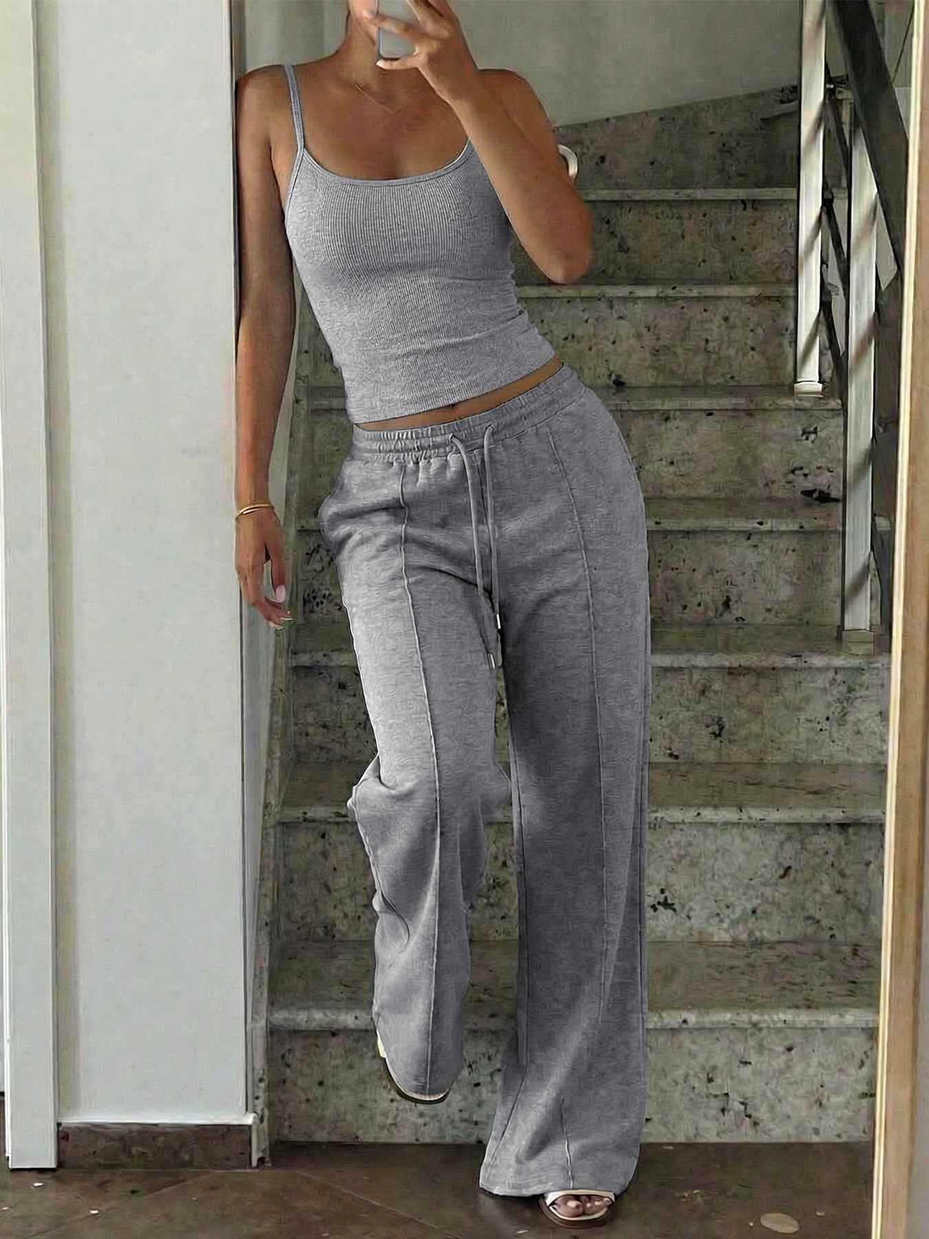 Summer New Casual Resort Camisole Vest And Sports Pants Set