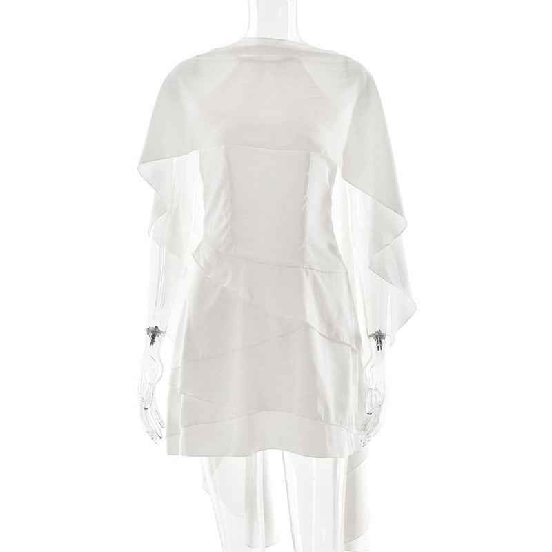 Strapless Patchwork Mini Dress – High Waist, Slim Fit, French Style