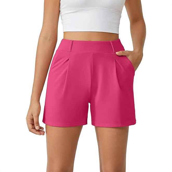 Women's Mid-Waist Colour-Block Chenille Straight-Leg Shorts
