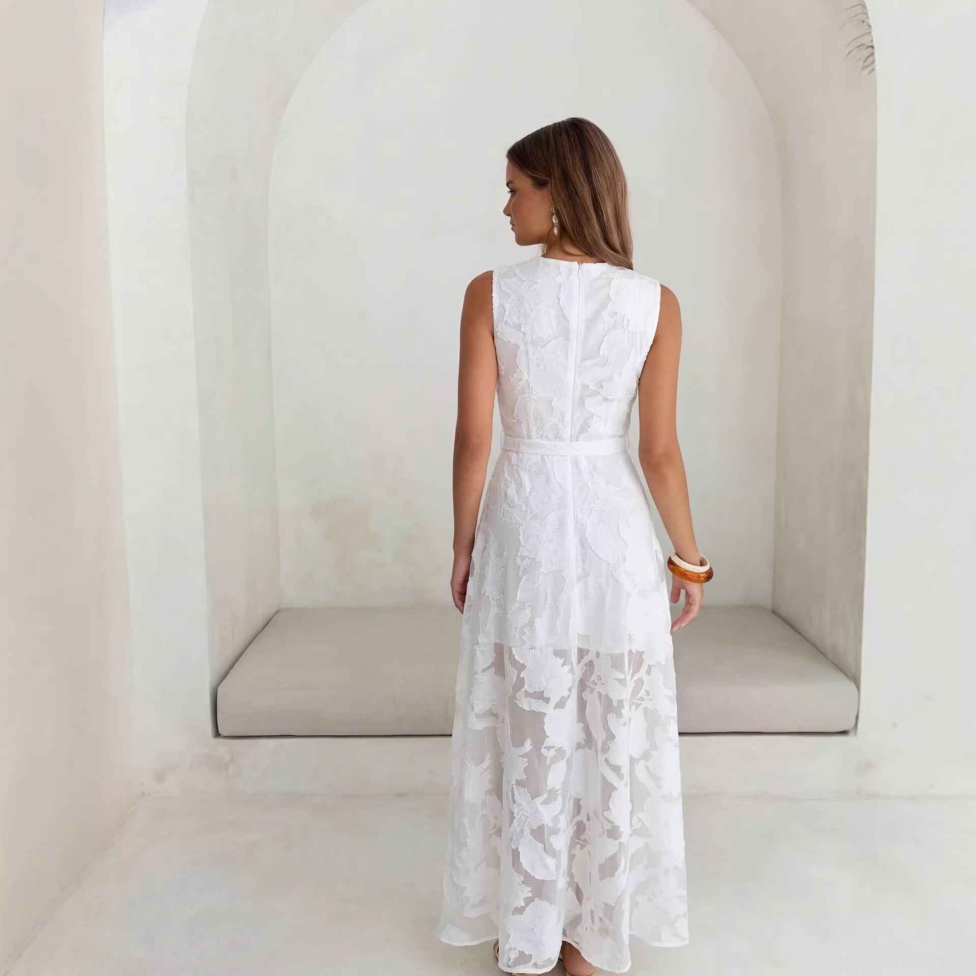 Burnout Floral Suspender A-Line Sleeveless Maxi Dress