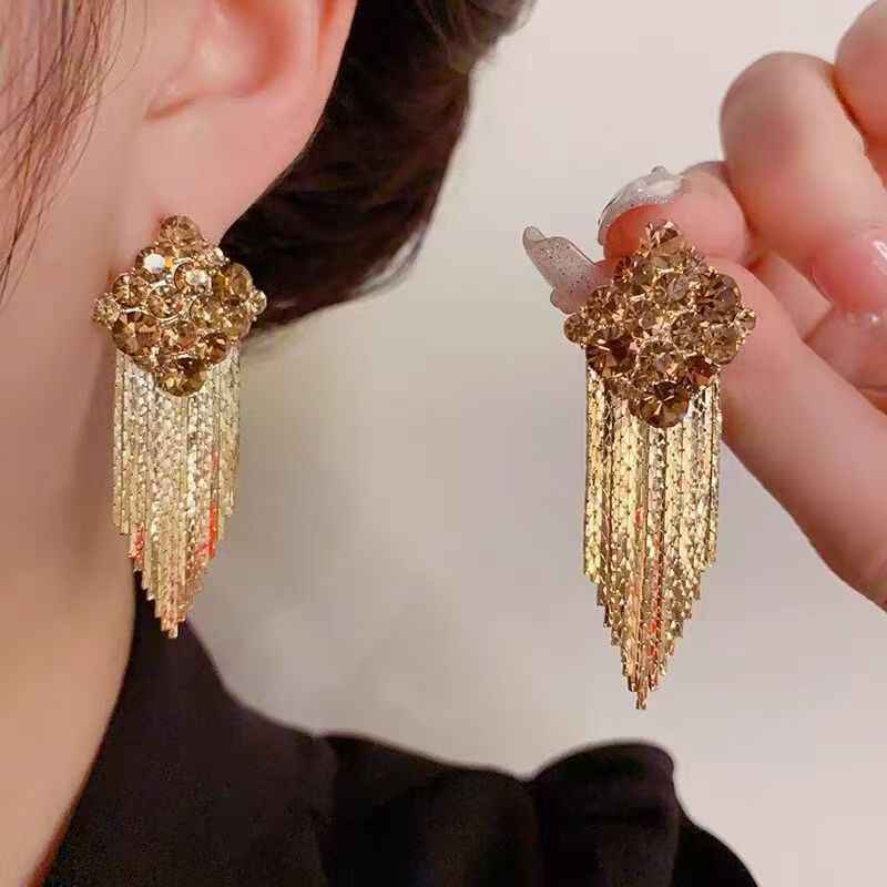 Long Tassel Stud Earrings – Maillard Tones Elegant Women’s Jewelry