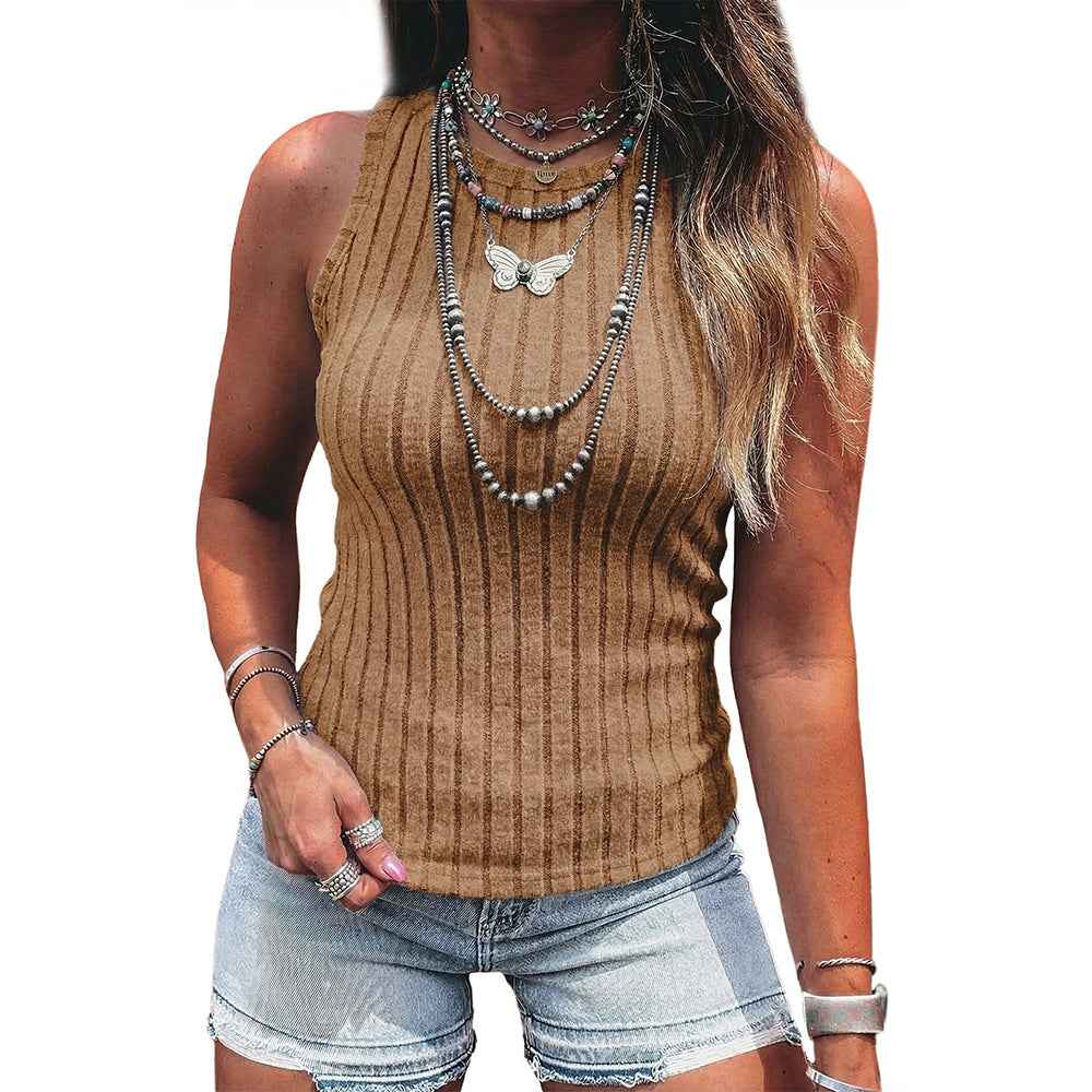 Ribbed Knit Slim-Fit Sleeveless Top