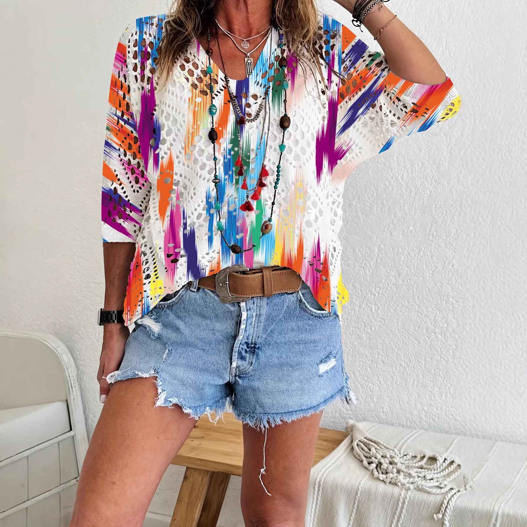 Women's 3D Knit Batwing Sweater – Hollowed-Out Elegant Design