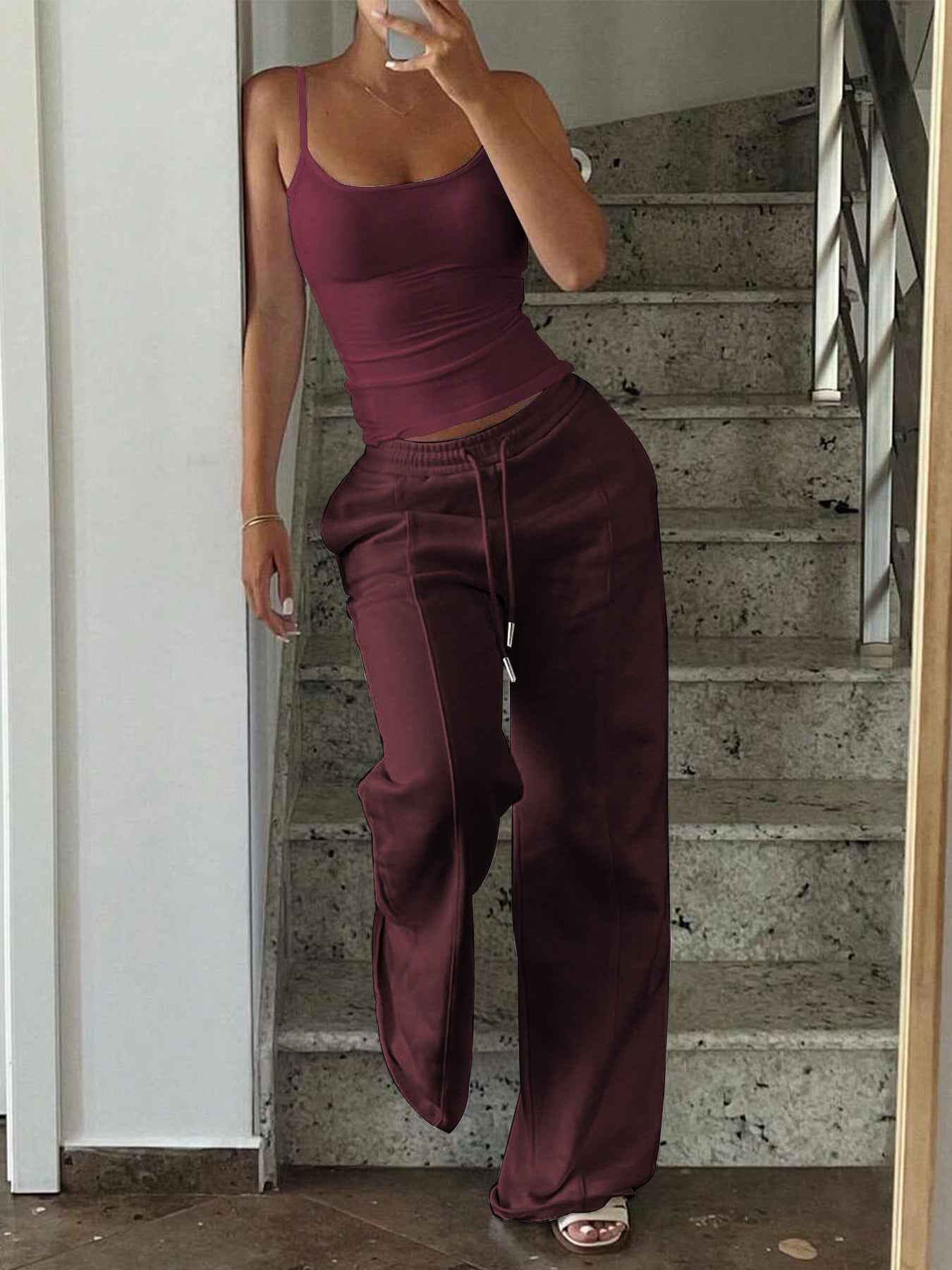 Summer New Casual Resort Camisole Vest And Sports Pants Set