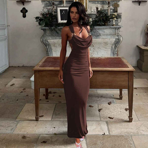 Fashionable And Sexy Backless Pleated Slim-fit Strap Dress