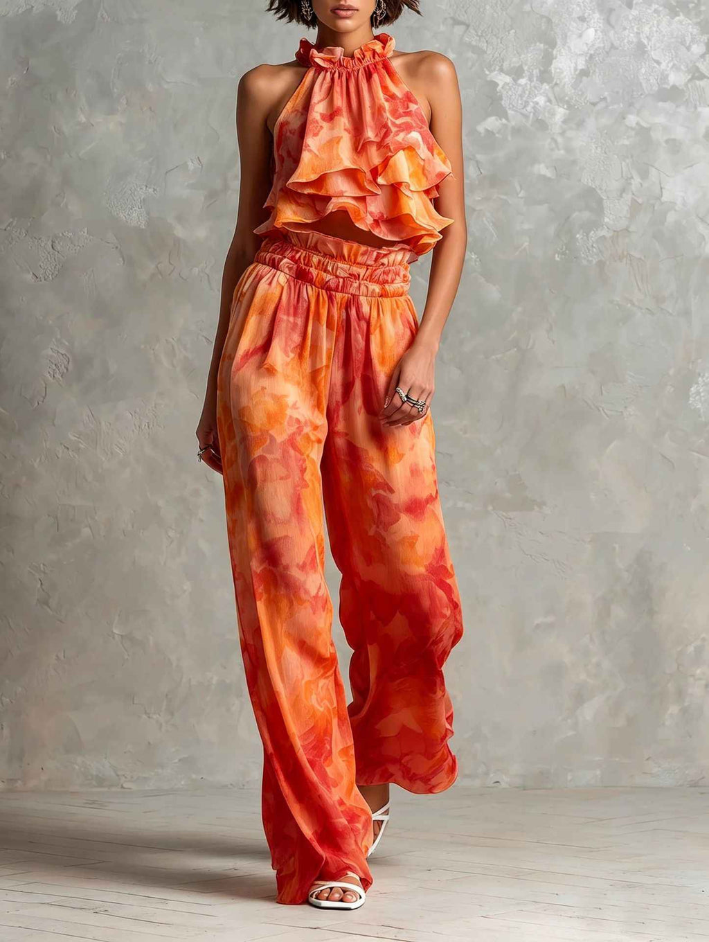 Halter-Neck Printed Top & Pants Set — 3 Colours