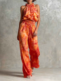 Halter-Neck Printed Top & Pants Set — 3 Colours