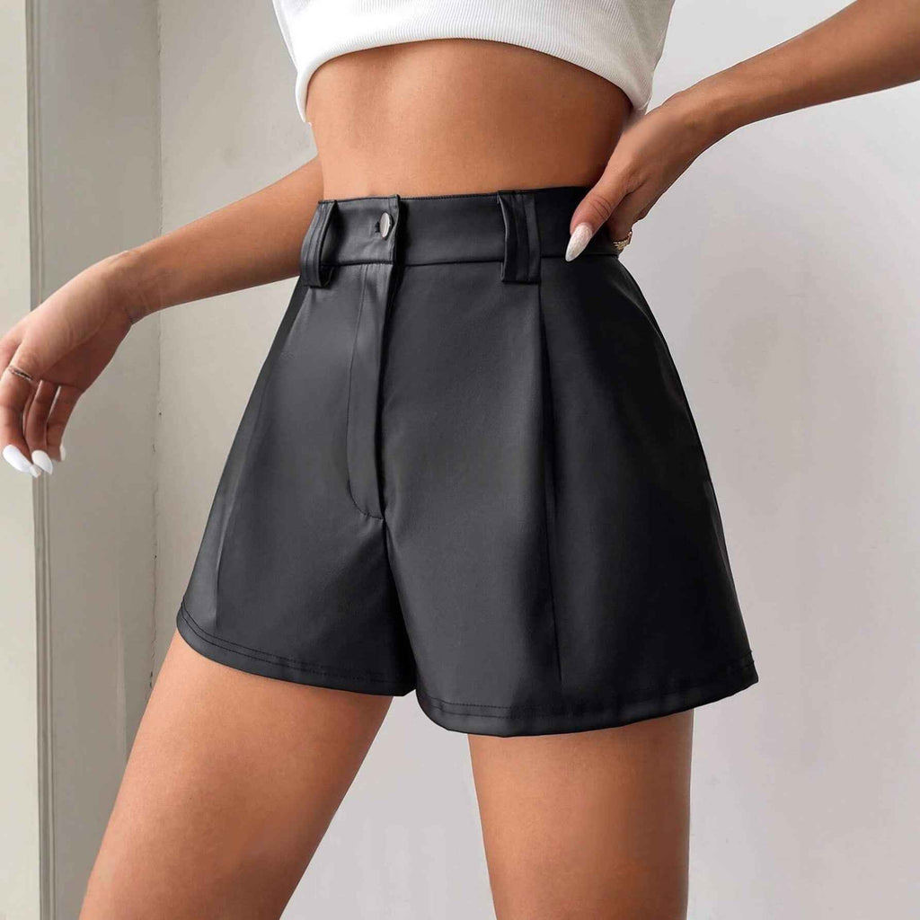Women's High-Waist Slim Leather Patchwork Shorts