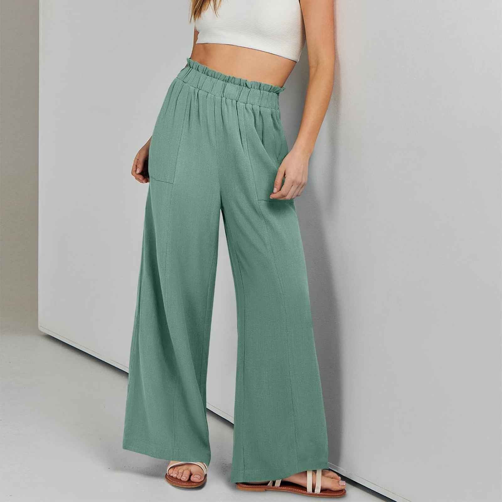 Solid-color High-waisted Loose-fit Casual Wide-leg Pants