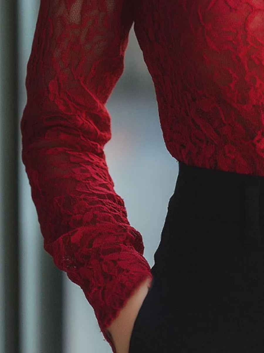 Lace Mock-Neck Long Sleeve Top – Elegant Base Layer