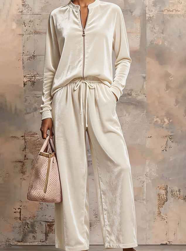 European And American Zipper-up Casual Suit Set
