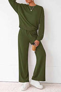 Plaid Print Sweatshirt & Wide-Leg Trousers Set