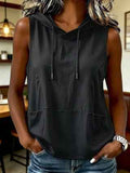 Fashionable Casual Solid-color Hooded Sleeveless Top T-shirt Vest