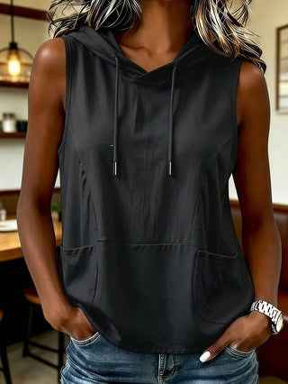 Fashionable Casual Solid-color Hooded Sleeveless Top T-shirt Vest